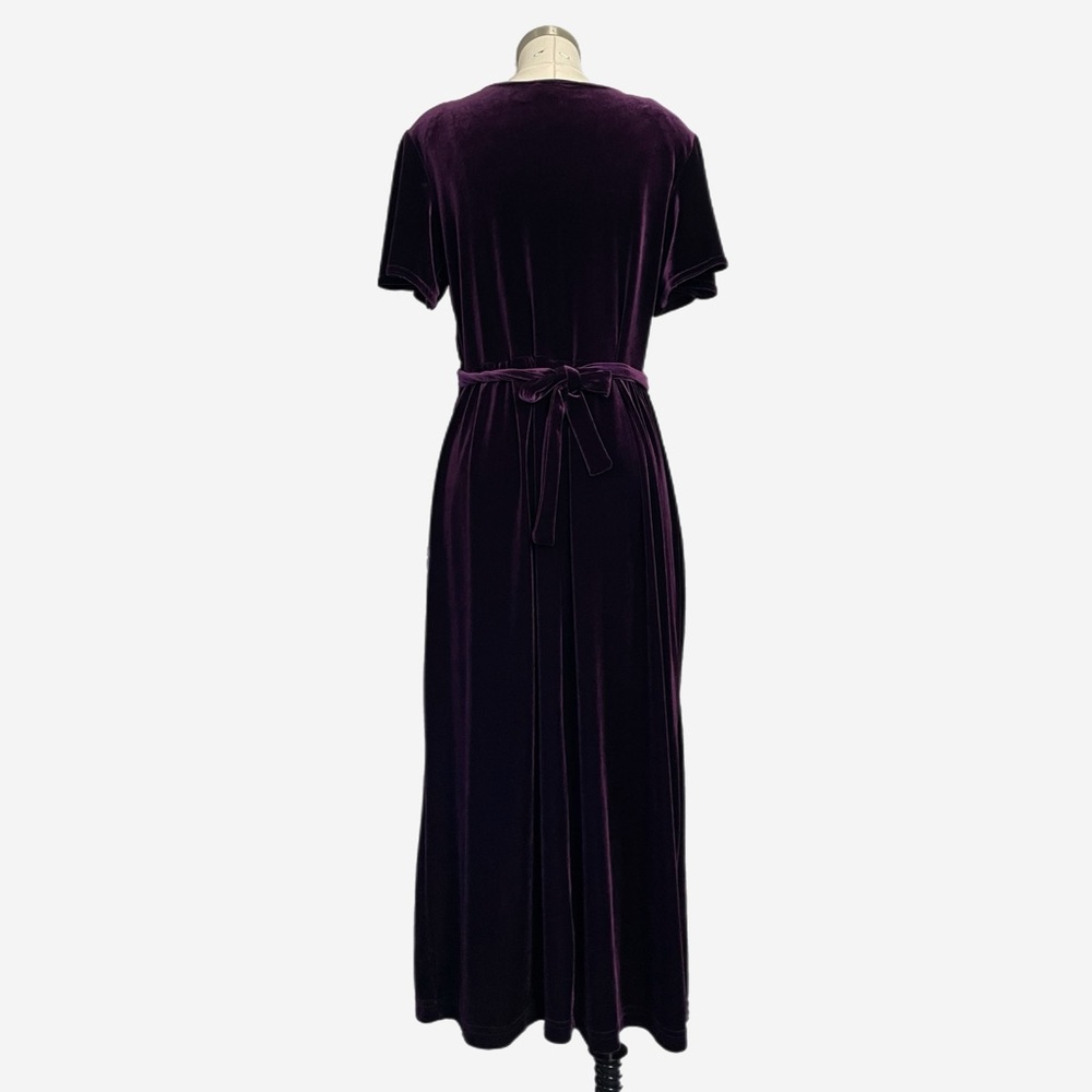 Vintage 90s Another Thyme Plum purple velvet floral embroidered midi medieval L - Picture 6 of 11